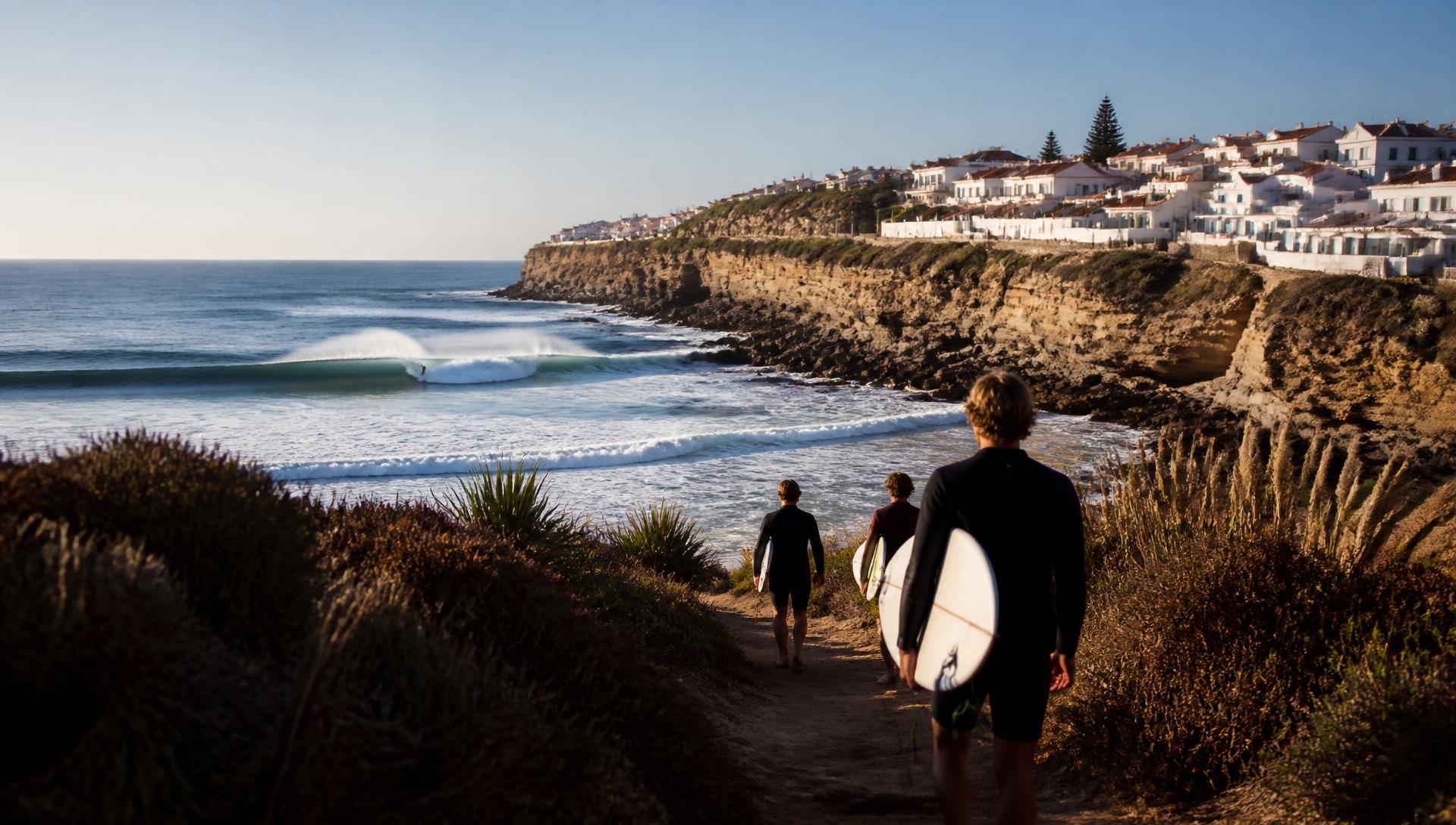 A clean beginner wave breaking on a Portuguese beach